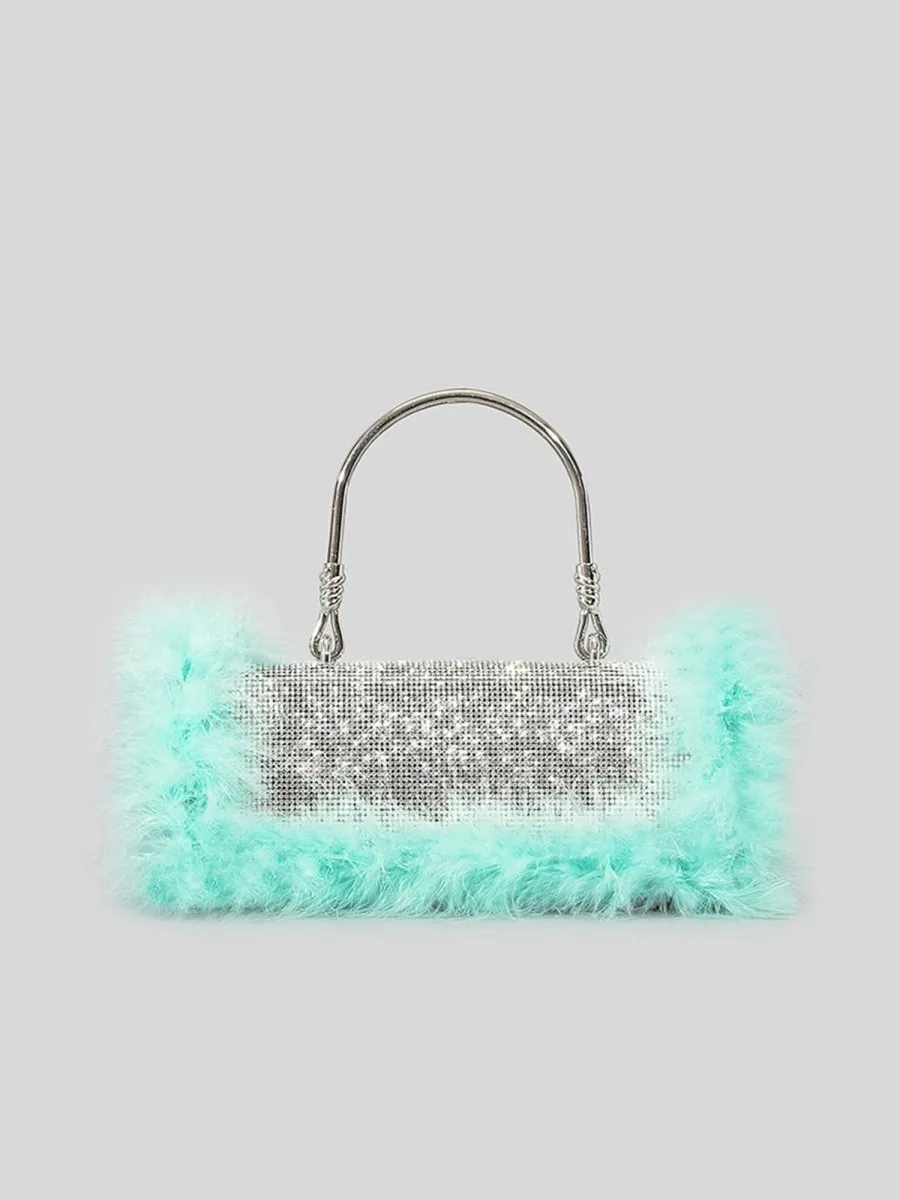 Women’s Furry Rhionestones Evening Clutch Bags