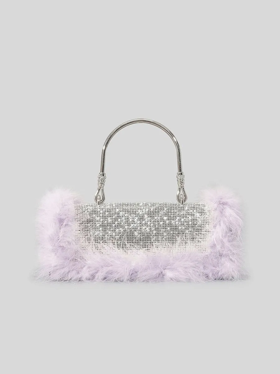 Women’s Furry Rhionestones Evening Clutch Bags