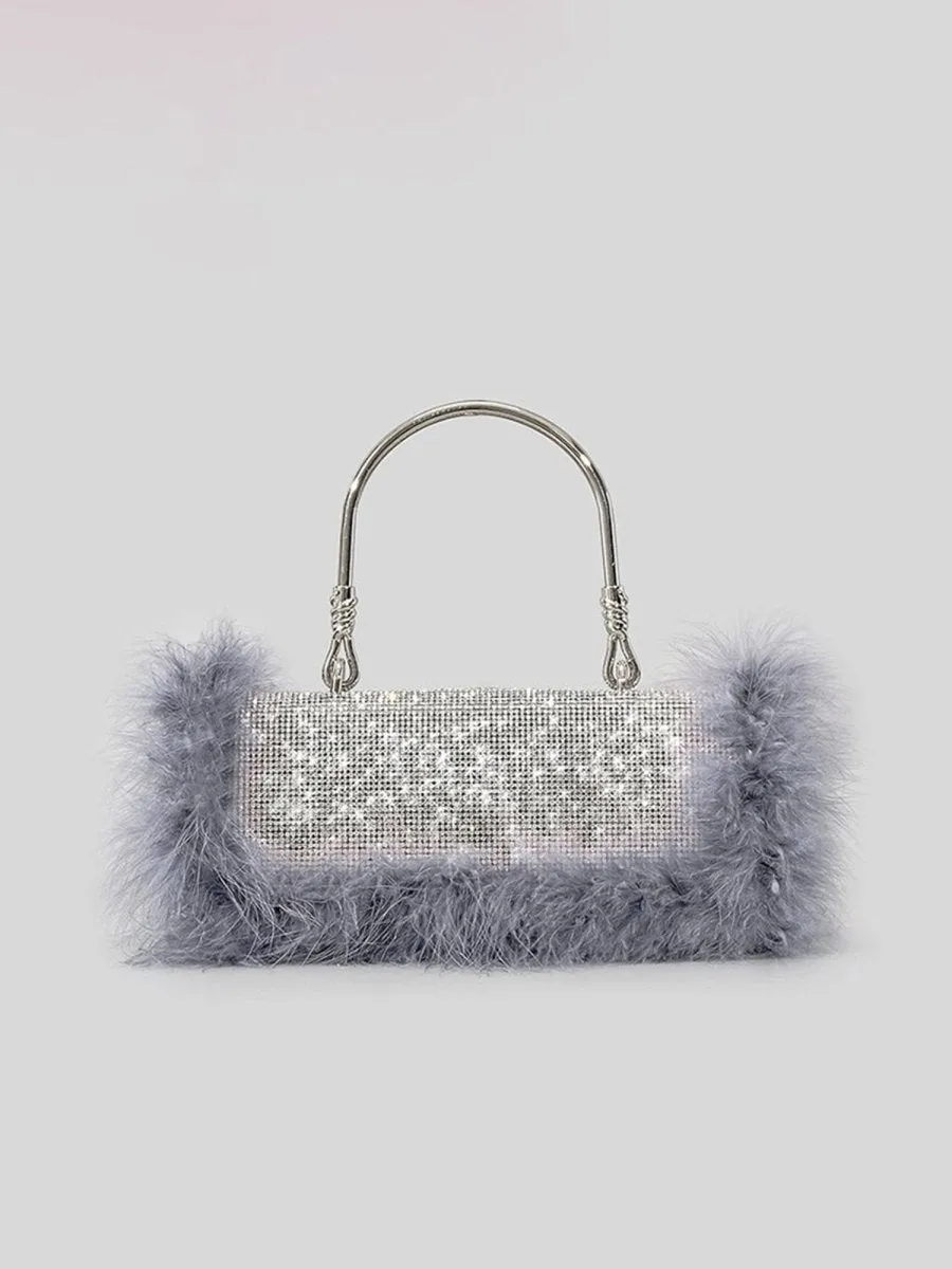 Women’s Furry Rhionestones Evening Clutch Bags