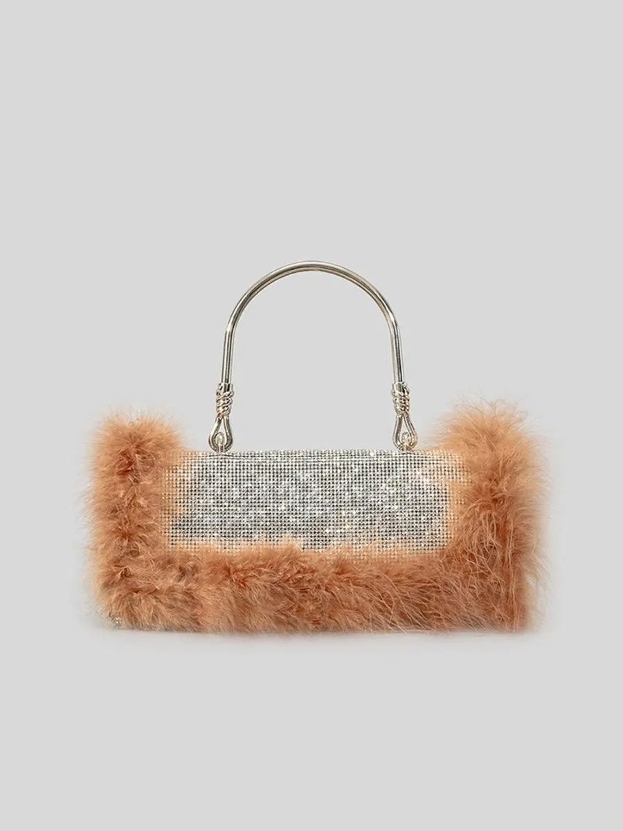 Women’s Furry Rhionestones Evening Clutch Bags