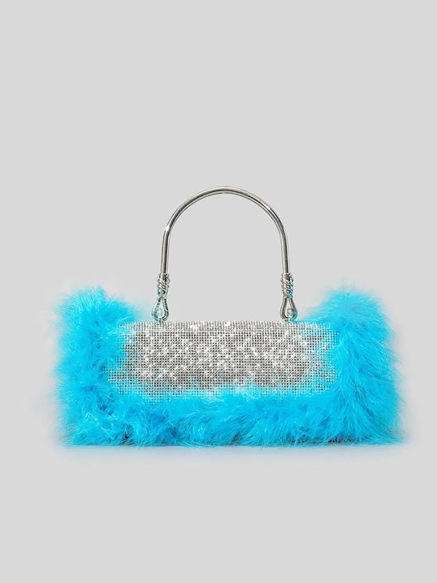 Women’s Furry Rhionestones Evening Clutch Bags