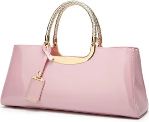 YAQUNICER Top-handle Handbags Purse Tote for Women Patent PU Satchel Gloss Wedding Shoulder Crossbody Bag