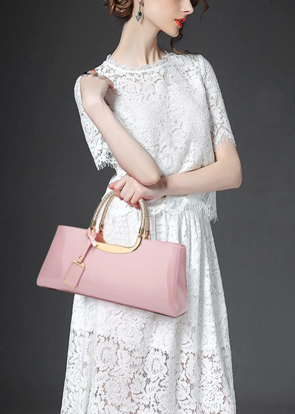 YAQUNICER Top-handle Handbags Purse Tote for Women Patent PU Satchel Gloss Wedding Shoulder Crossbody Bag