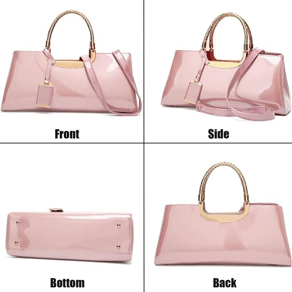 YAQUNICER Top-handle Handbags Purse Tote for Women Patent PU Satchel Gloss Wedding Shoulder Crossbody Bag