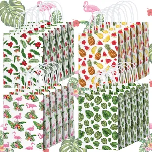 Yeaqee 24 Pcs Hawaiian Tropical Gift Bag Aloha Festival Goodie Bags with Handles Palm Leaf Paper Gift Bags Luau Favor Bag for Summer Beach Baby Shower Birthday Party Supplies,8.3 x 5.9 x 3.2 Inches